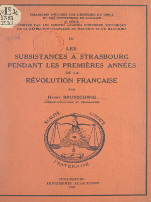 cover image of Les subsistances à Strasbourg pendant les premières années de la Révolution française